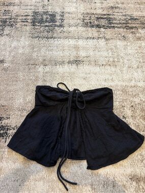 Ecote Black Strapless Tie-Front Crop Top